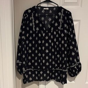 Maurices Black Blouse with White Floral Design